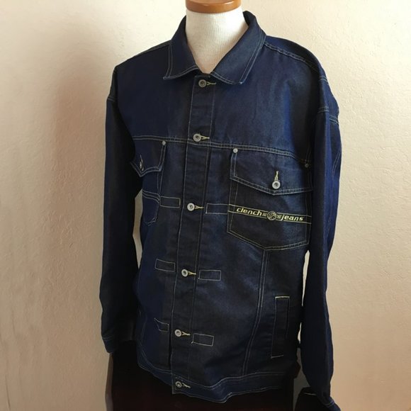 Clench Jeans Men Denim Jacket Size XL Blue Trucker - Picture 3 of 5
